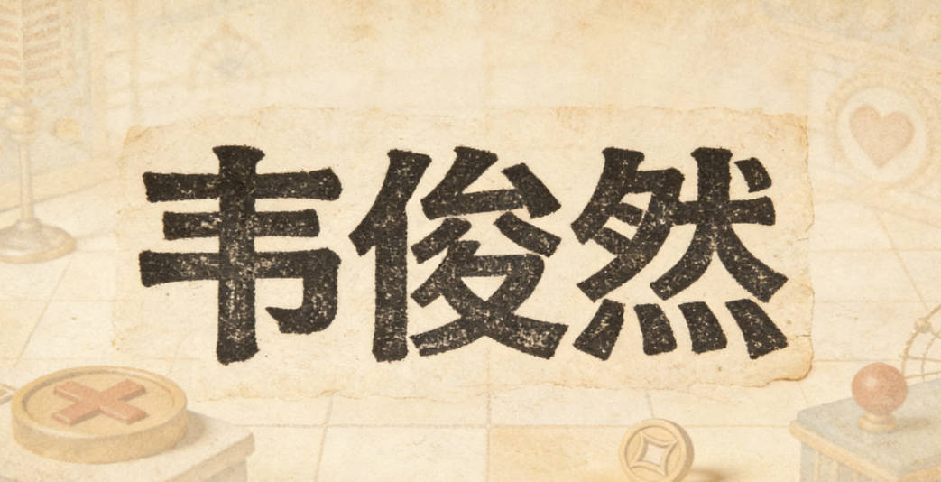 韋俊然，俊字代表英俊瀟灑、才智過人，然字代表行事果決